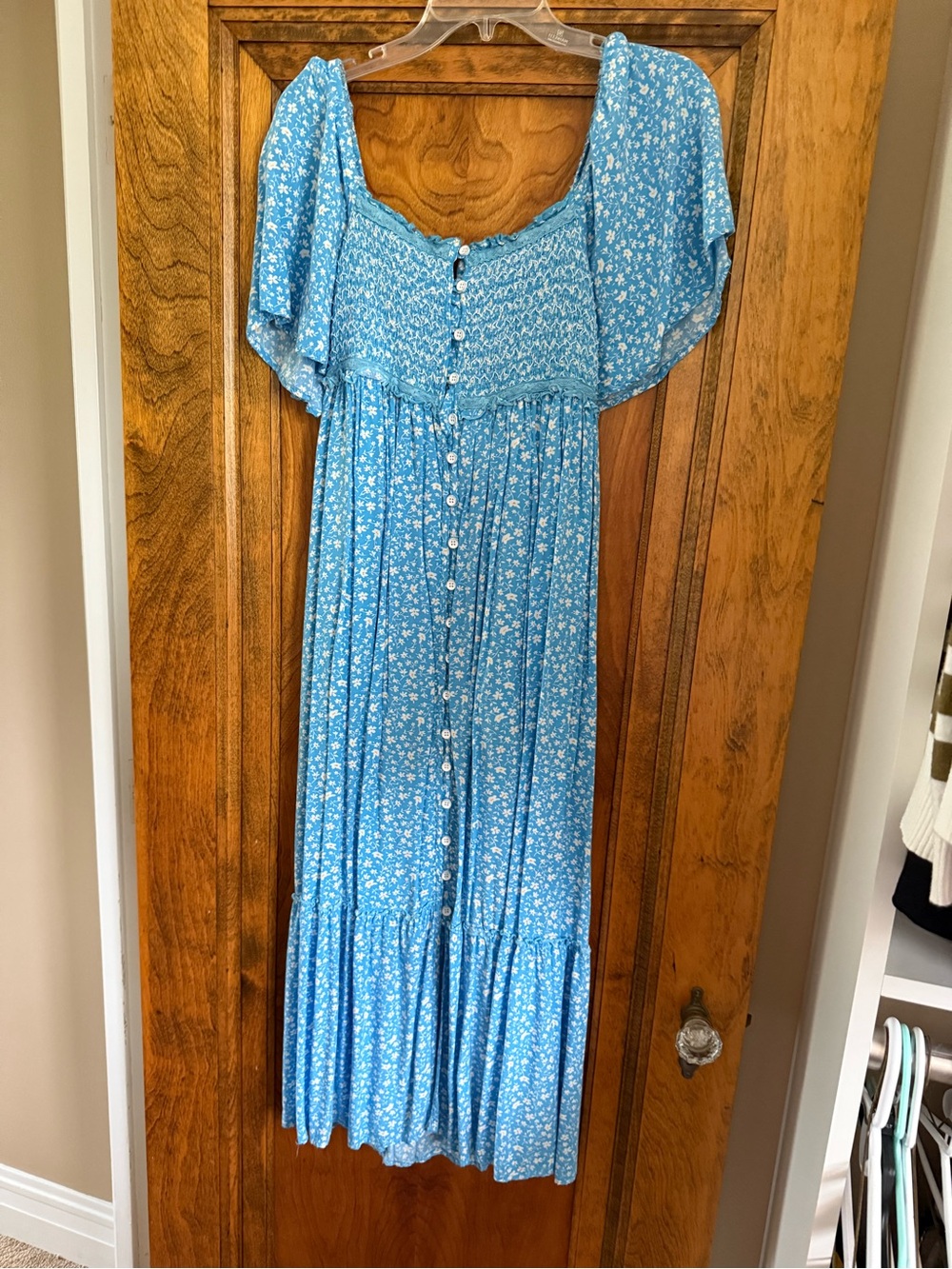 Blue Floral Button-Front Maxi Dress
